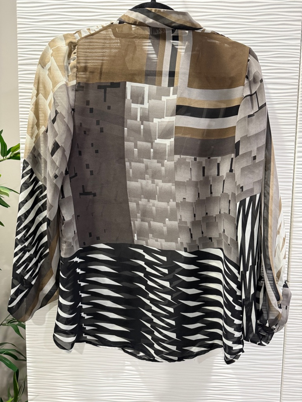 Joseph Ribkoff Geometric Sheer Button-Front Blouse in Beige, Black - Picture 3 of 3